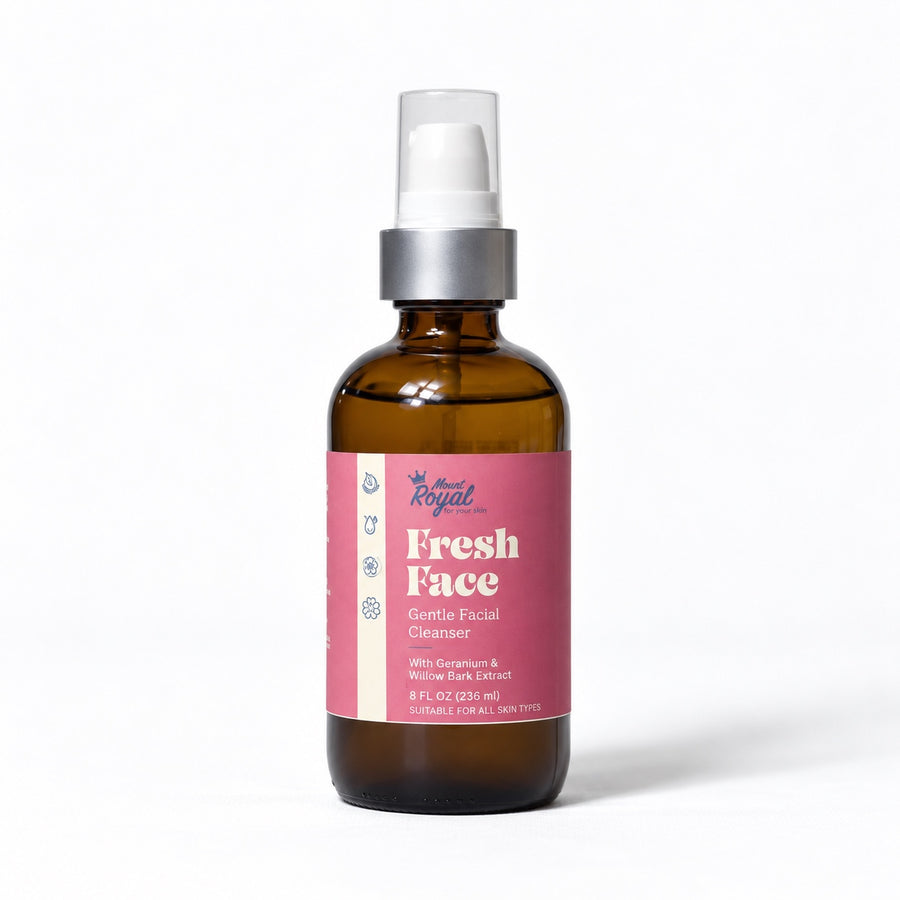 Fresh Face Gentle Facial Cleanser in an amber pump bottle on a white background