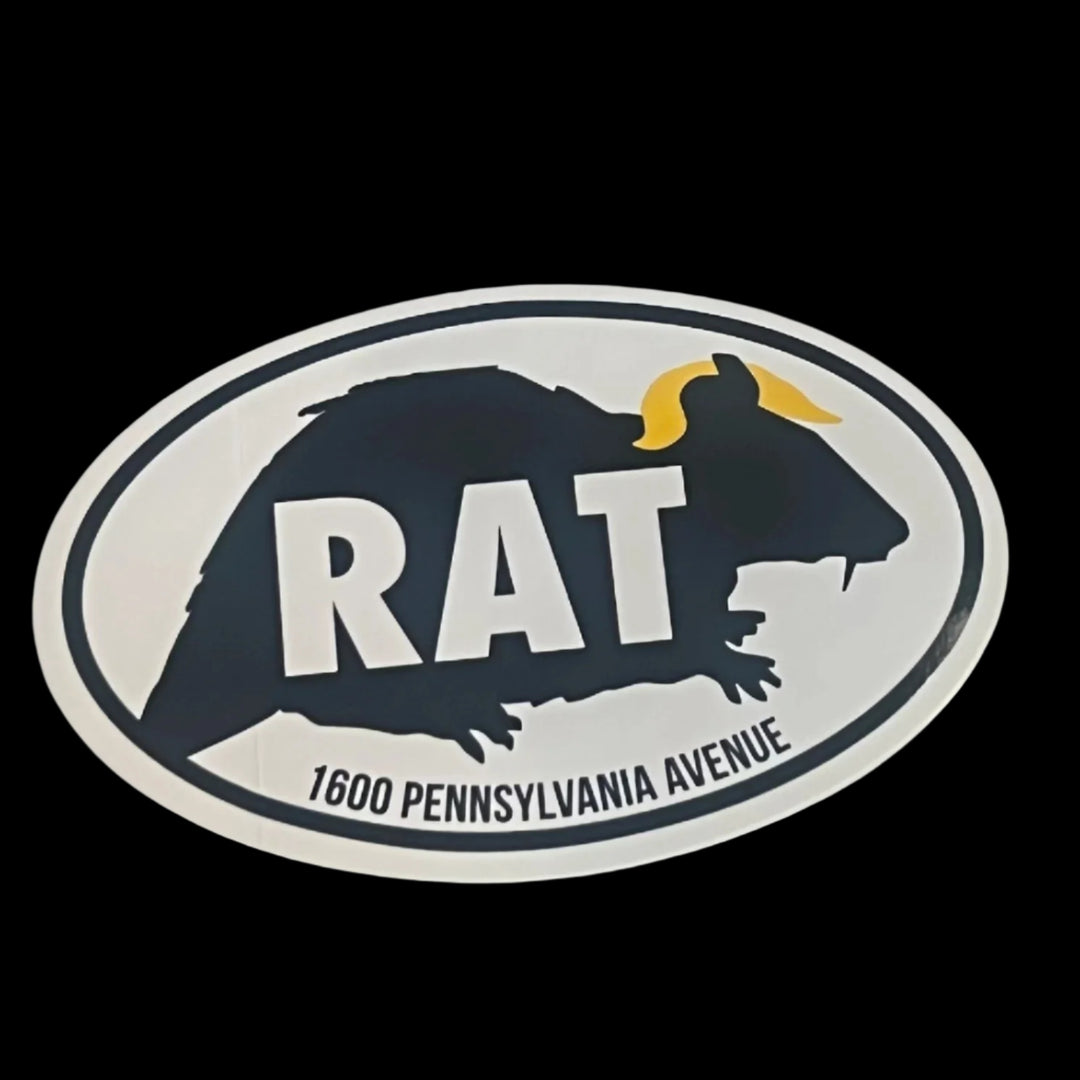 Rat silhouette with 'RAT 1600 Pennsylvania Avenue' text. Vinyl sticker.