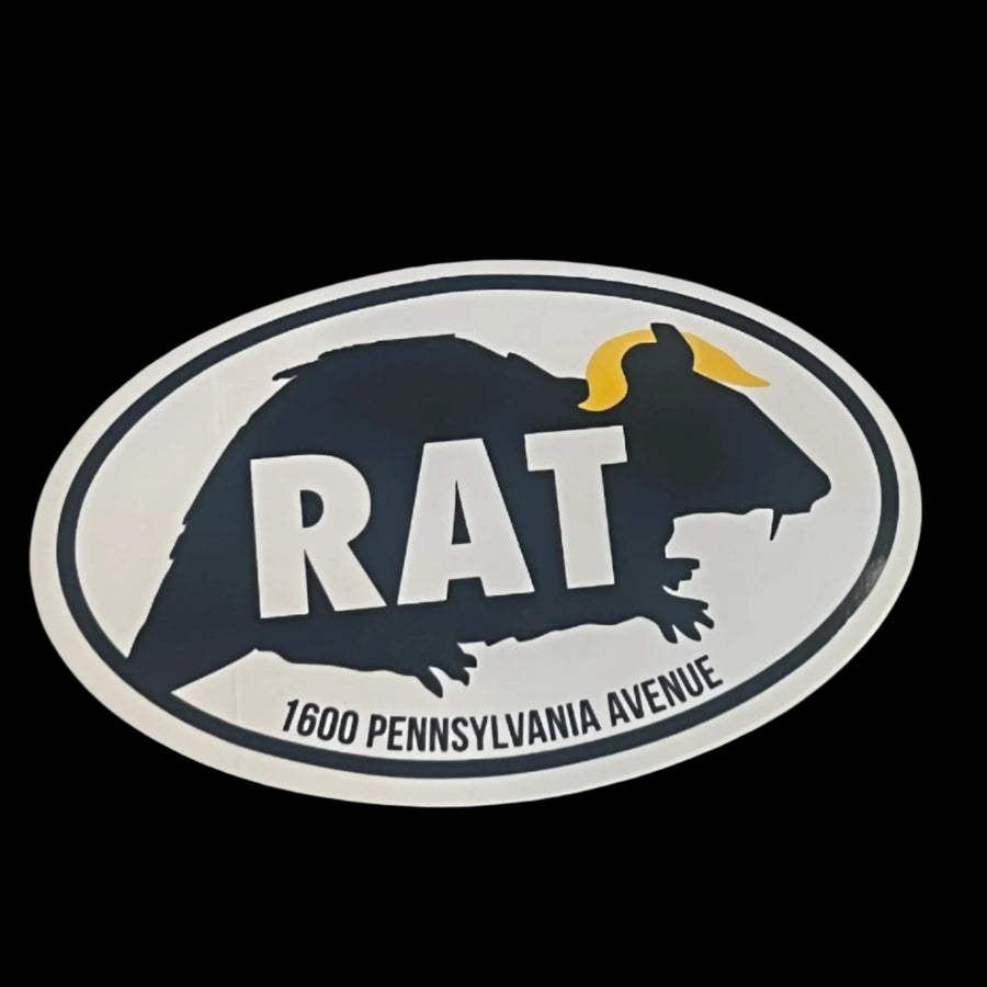Rat silhouette with 'RAT 1600 Pennsylvania Avenue' text. Vinyl sticker.