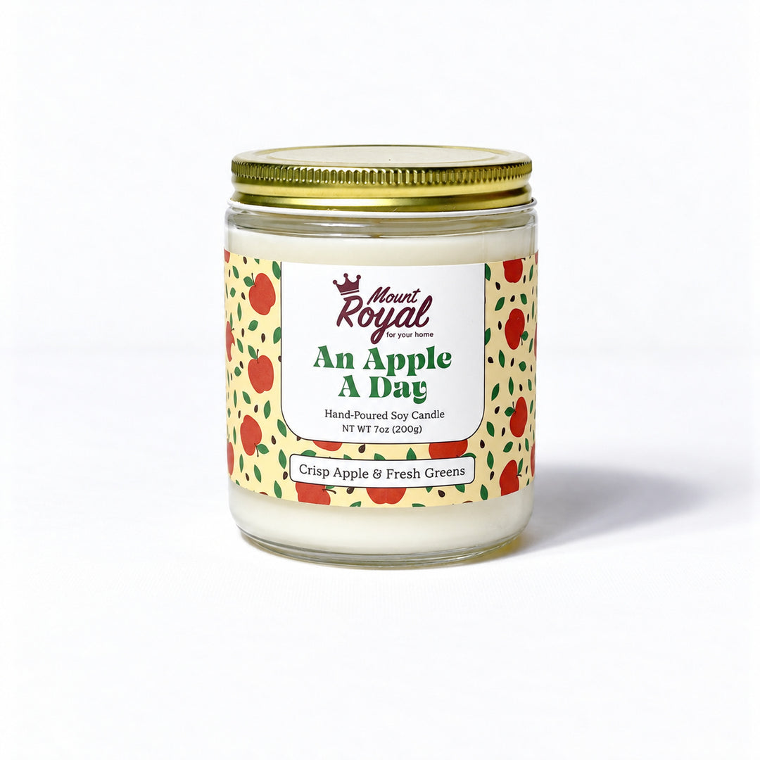 An Apple A Day Candle on a bright white background