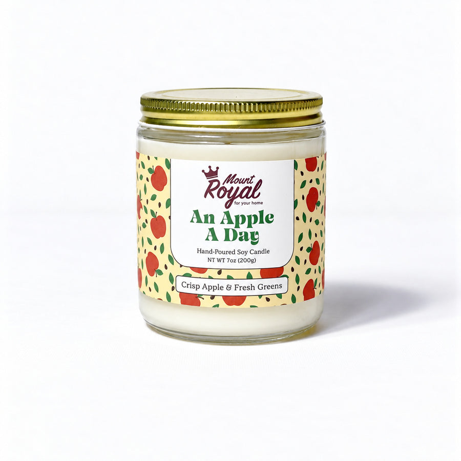 An Apple A Day Candle on a bright white background