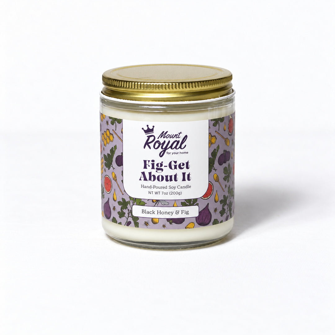 Fig-get About It Candle on a bright white background