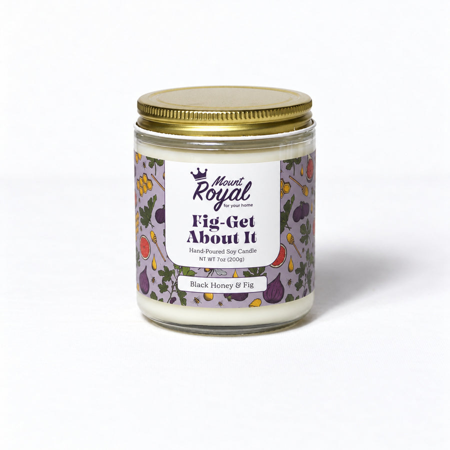 Fig-get About It Candle on a bright white background