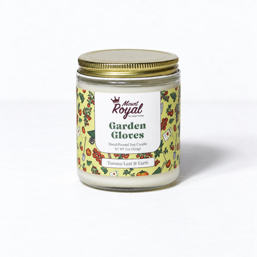 Garden Gloves Candle on a bright white background