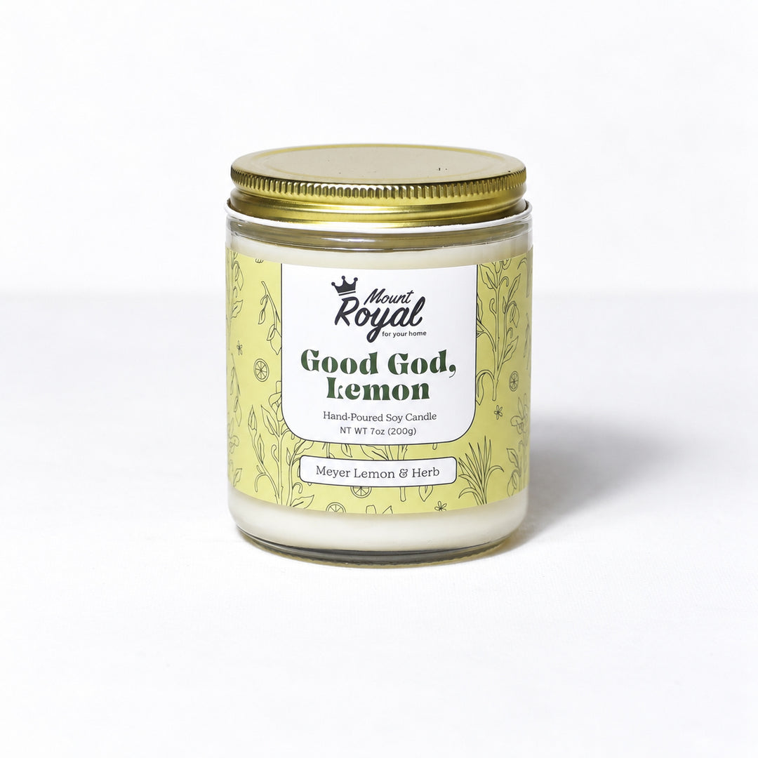 Good God, Lemon Candle on a bright white background
