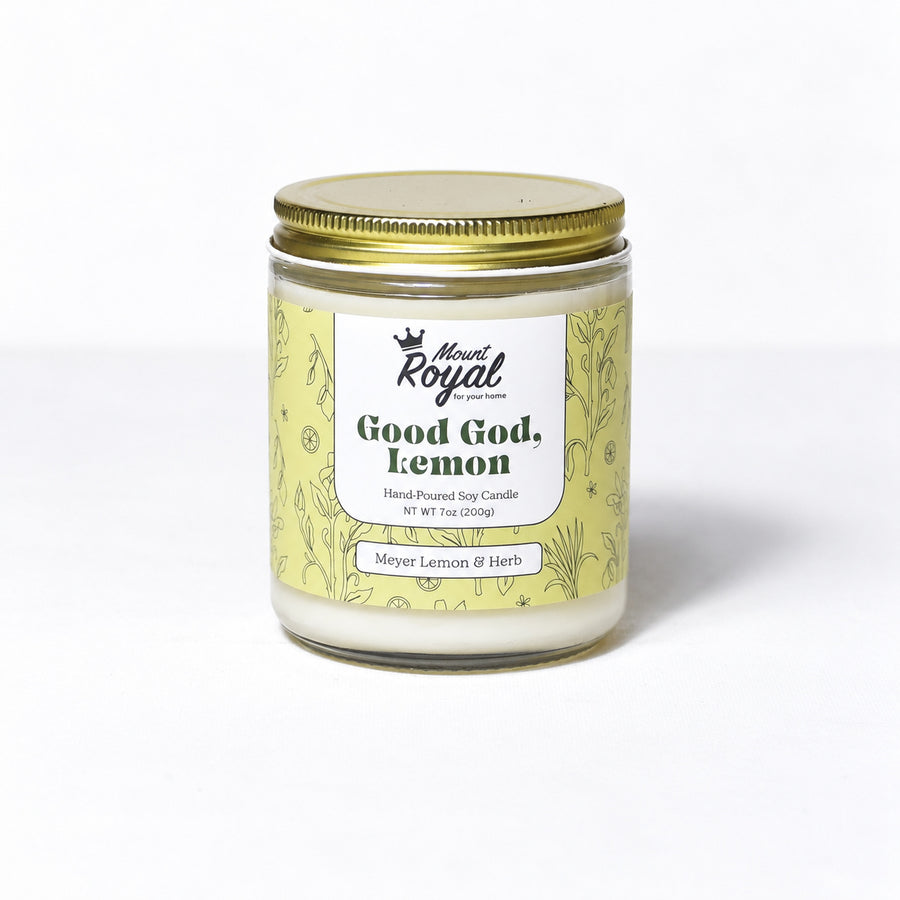 Good God, Lemon Candle on a bright white background