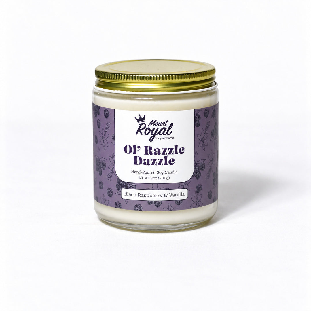 Ol' Razzle Dazzle Candle on a bright white background