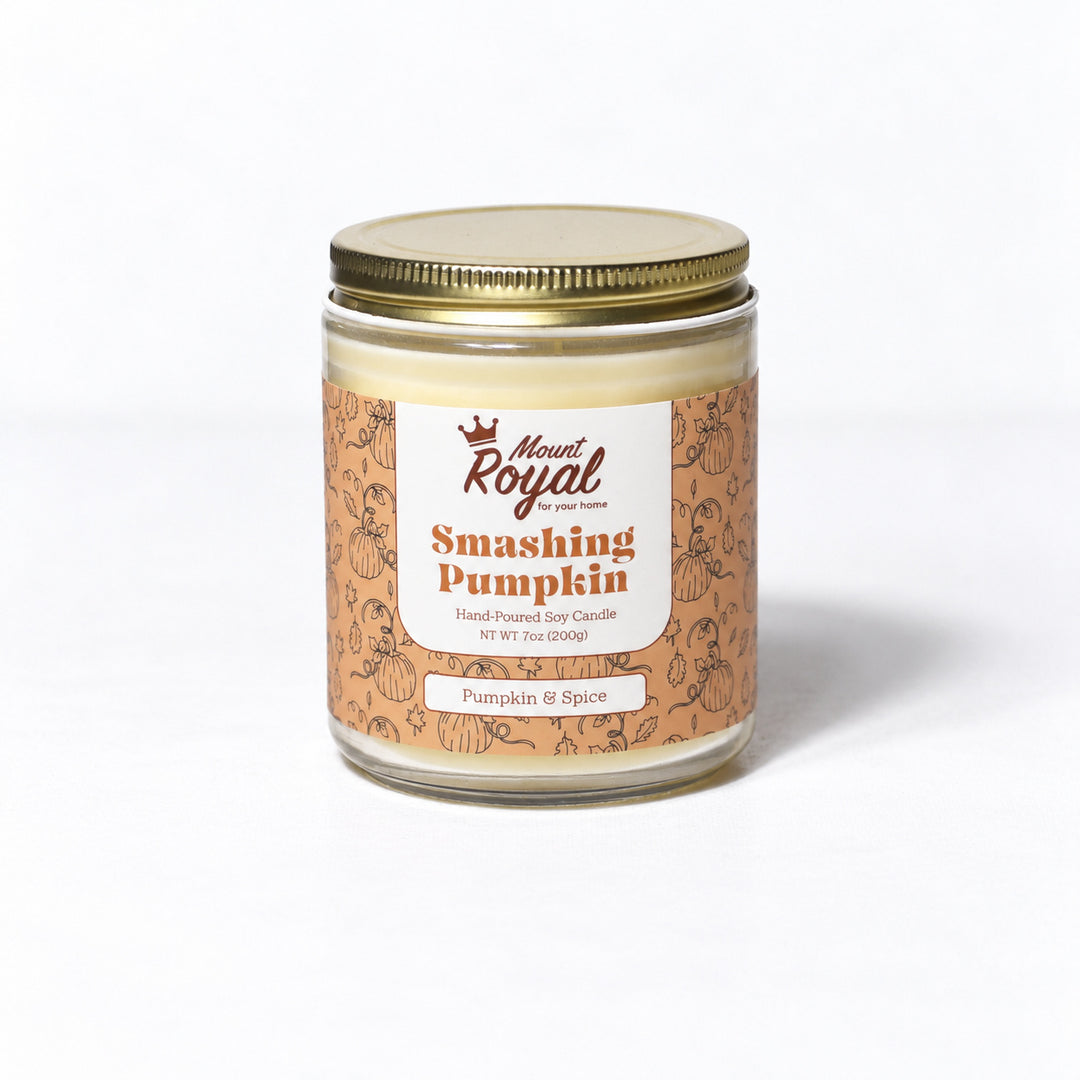 Smashing Pumpkin Candle on a bright white background