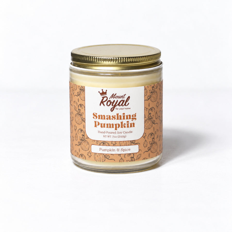 Smashing Pumpkin Candle on a bright white background