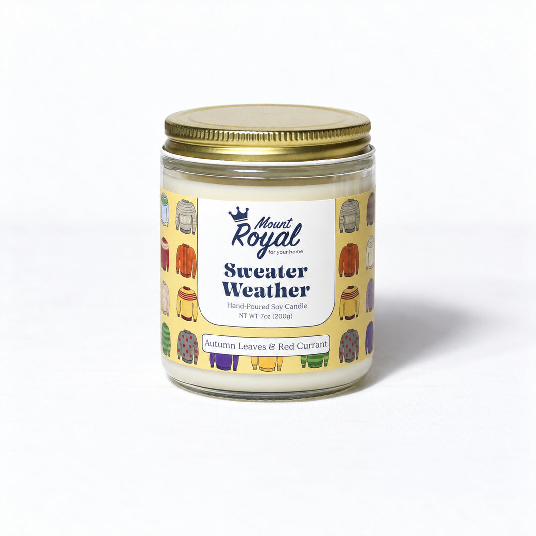 Sweater Weather Candle on a bright white background
